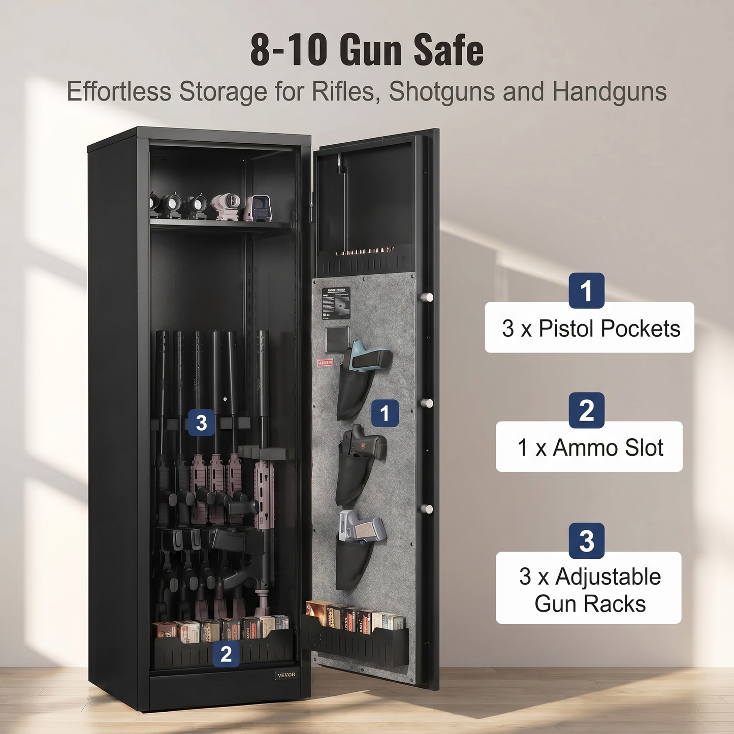 VaultGuard Rifle 10 – Biometric Fingerprint Lock, 8-10 Gun Capacity